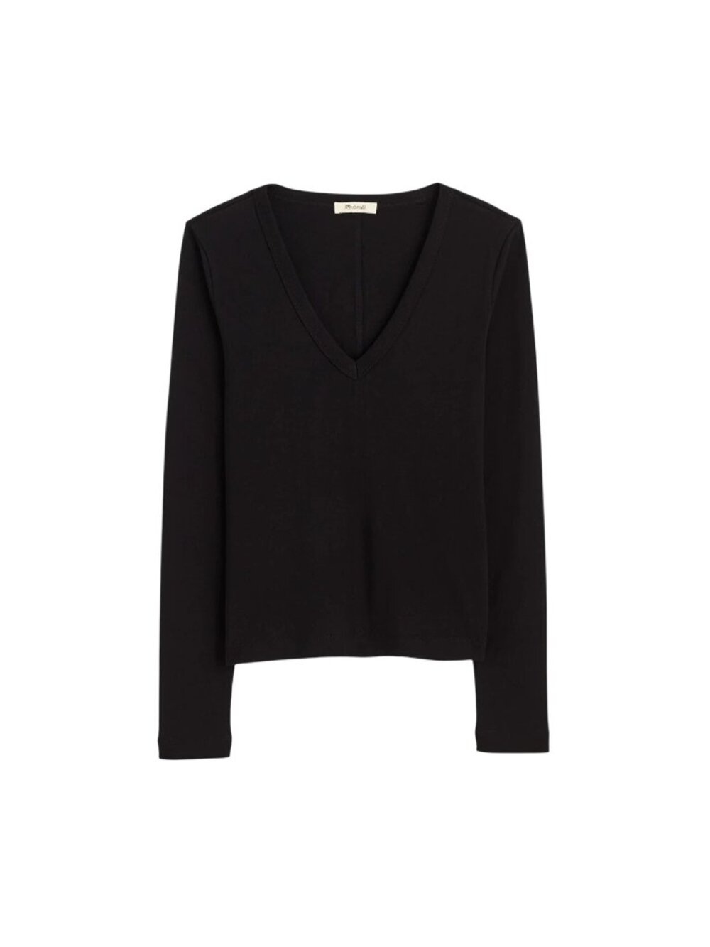 Madewell The 90s V-Neck Long-Sleeve Tee in Compact Cotton~Size M~Black L10 13